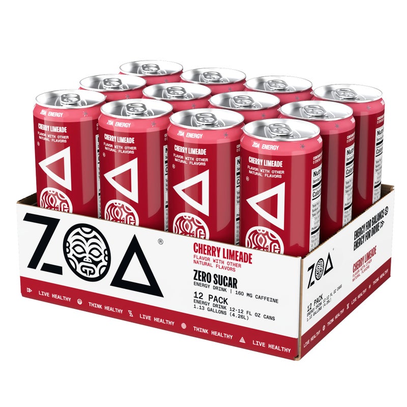 ZOA Zero Sugar Energy Drinks, Cherry Limeade - Sugar Free with Electrolytes, Healthy Vitamin C, Amino Acids, Essential B-Vitamins, and Caffeine from Green Tea - 12 Fl Oz (12-Pack) - Image 5